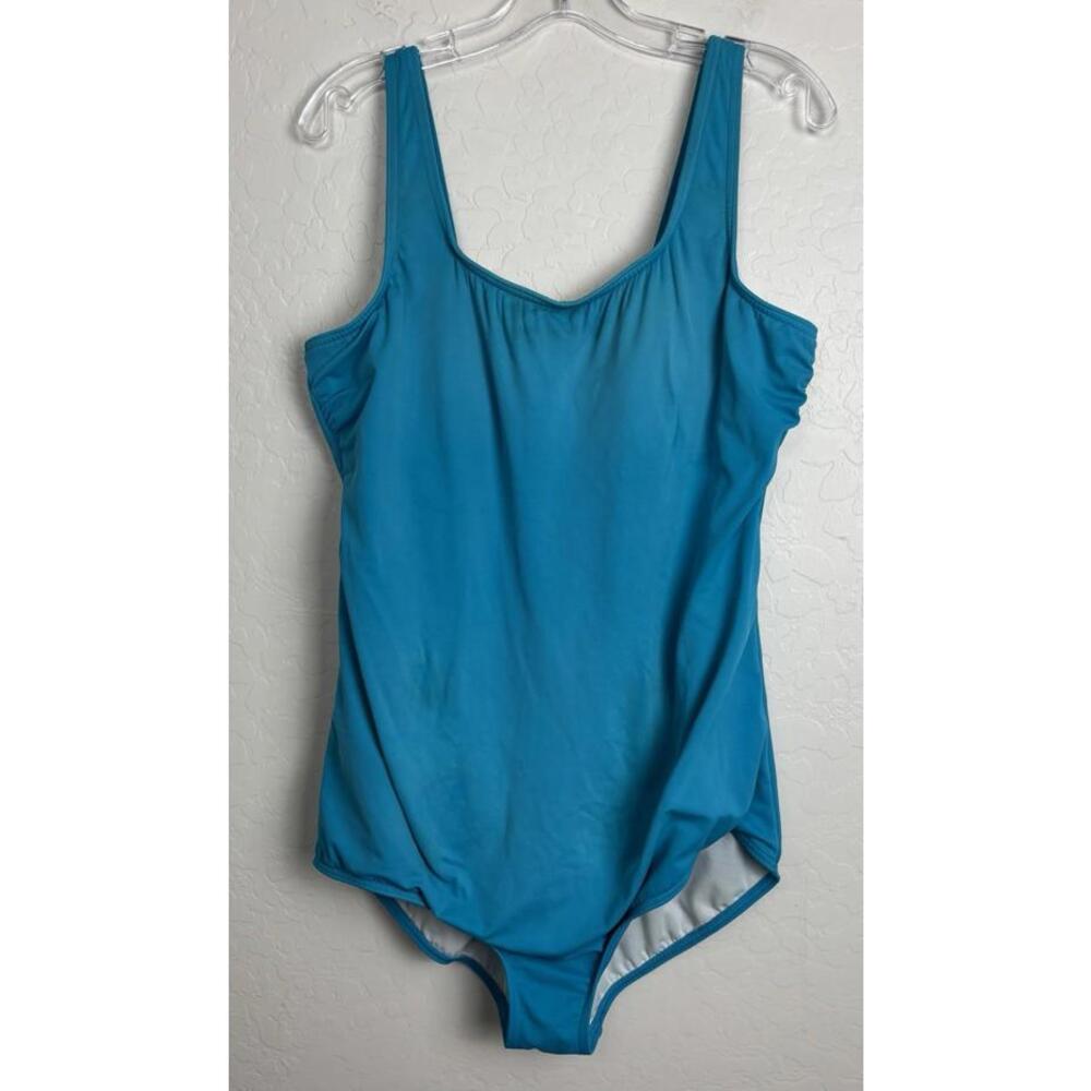 Lands' End Tugless 1 Pc Swimsuit Size 18L Padded Blue 1868